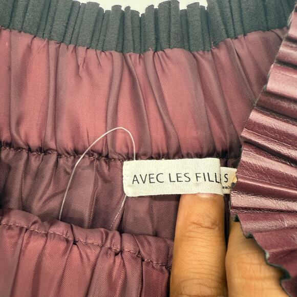 Avec Les Filles Faux Leather Pleated A Line Mini Skirt Burgundy Womens S - Picture 8 of 12